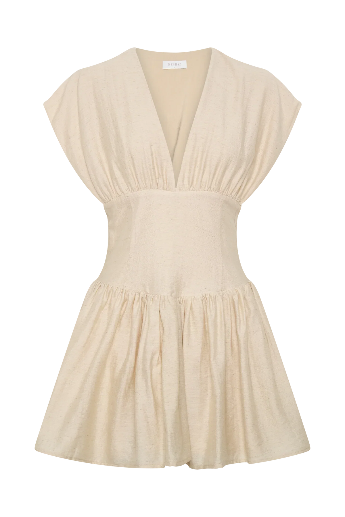 Arabella Cinched Waist Linen Mini Dress Natural