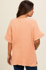 Peach Waffle Knit V-Neck Maternity Top