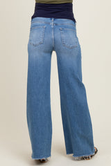 Blue Raw Hem Super Wide Leg Maternity Jeans