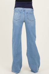 Blue Distressed Knee Wide Leg Maternity Jeans