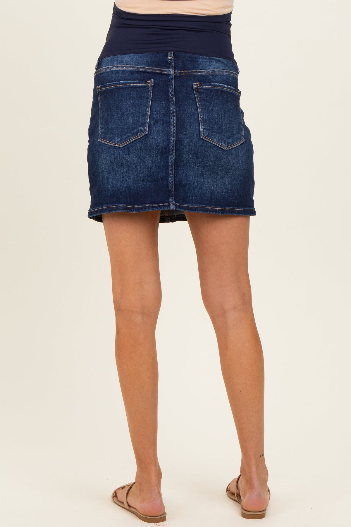 Navy Dark Wash Maternity Mini Denim Skirt