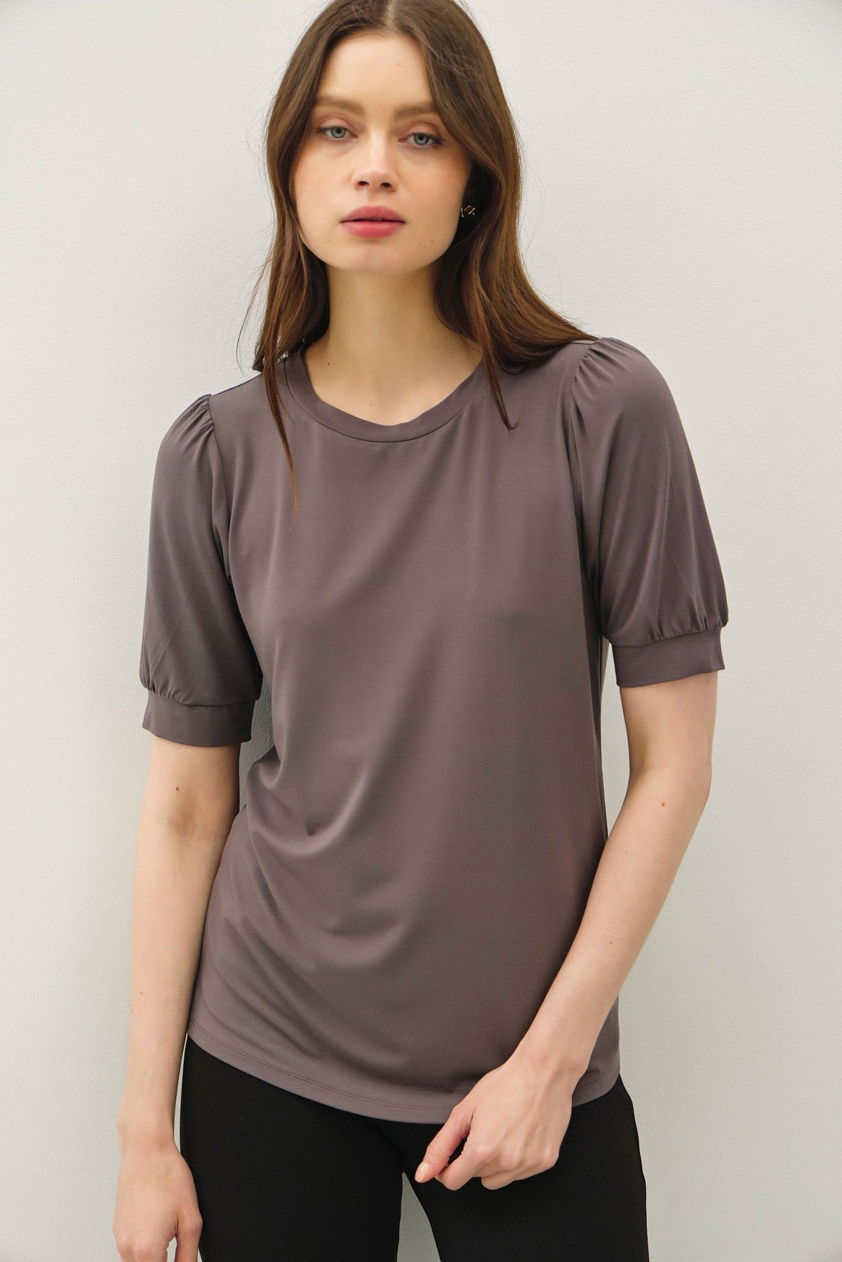 Charcoal Puff Sleeve Basic Maternity Top