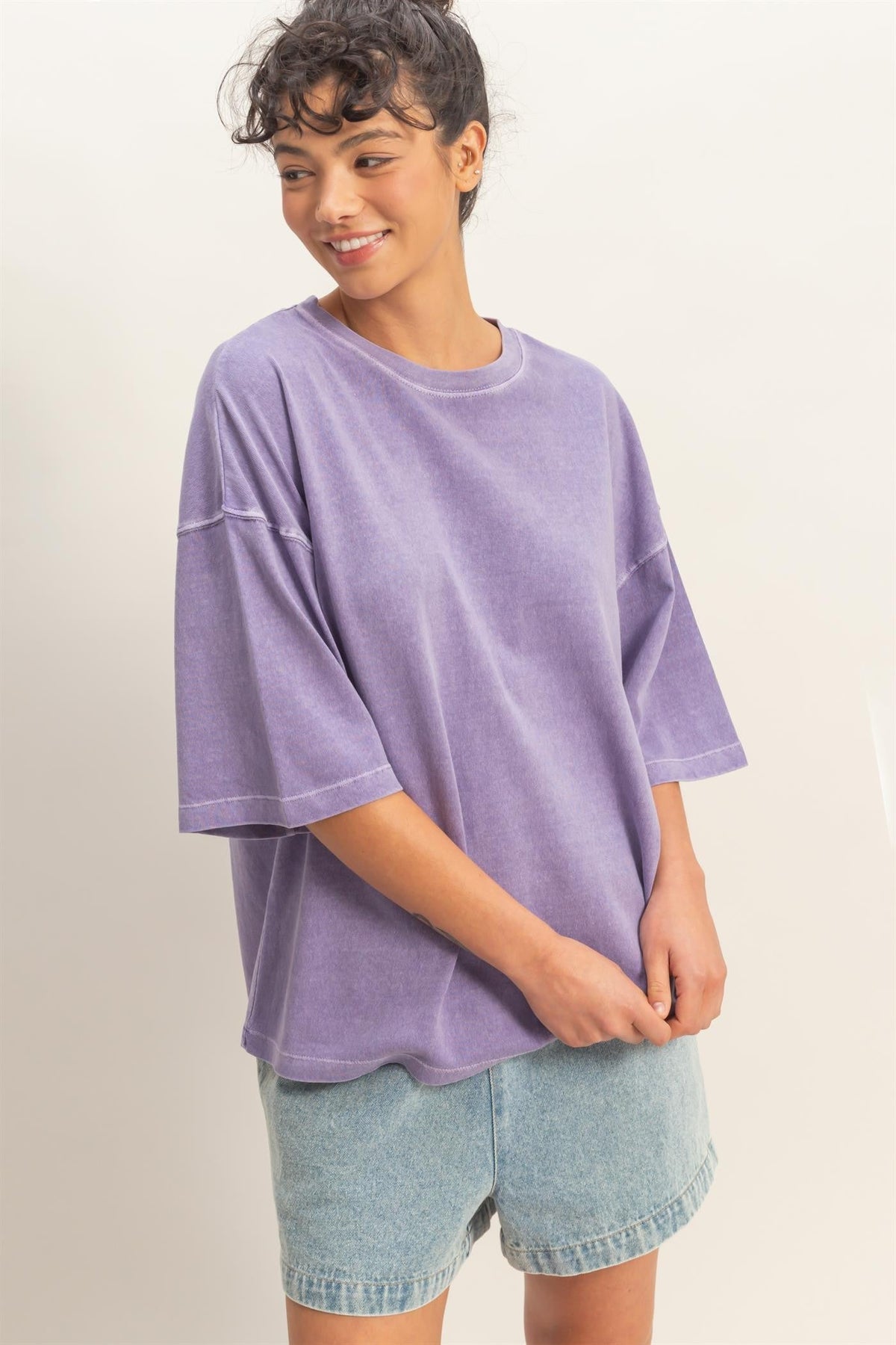 Purple Pigment Oversized Half-Sleeve Maternity T-Shirt