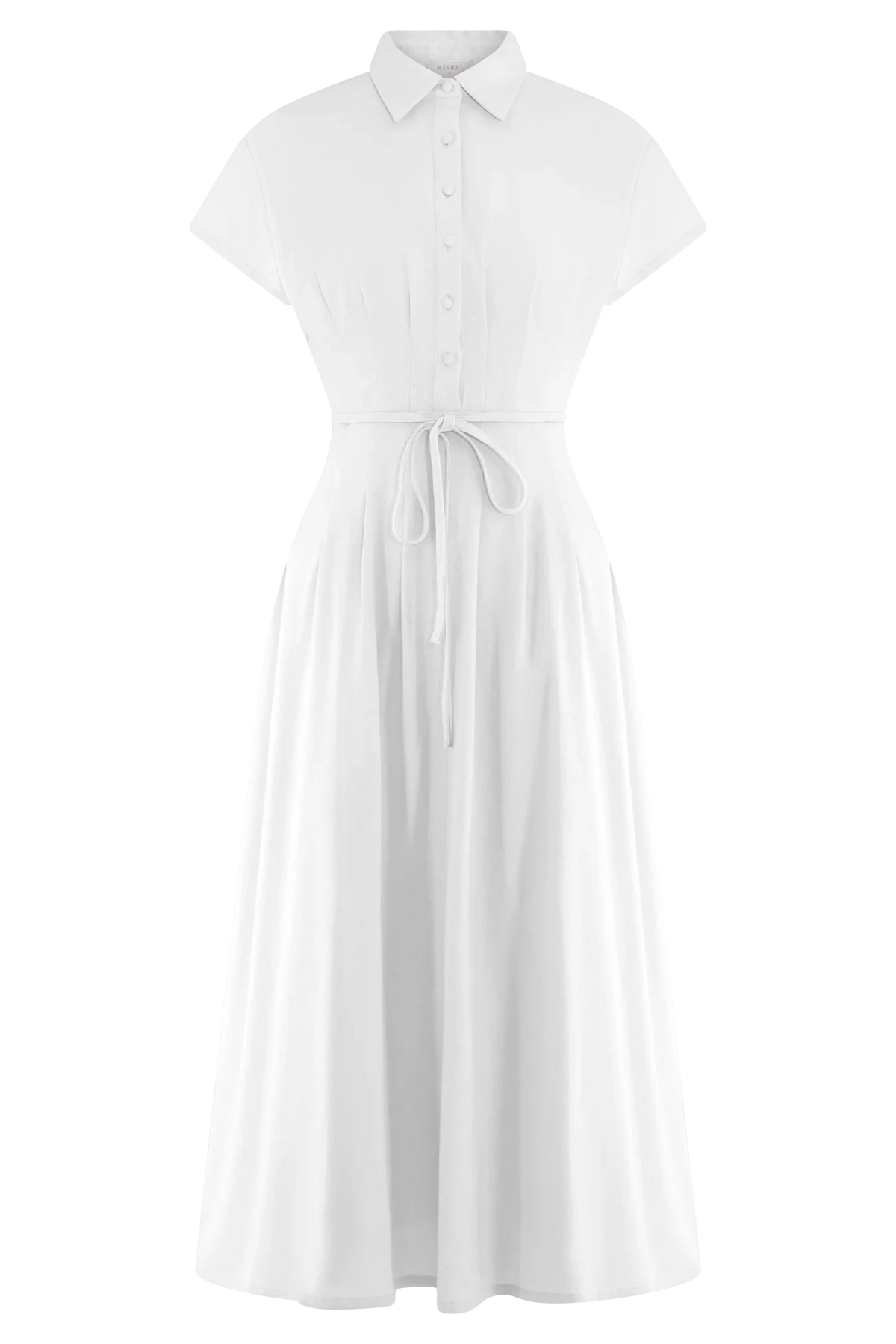 Aysha Buttoned Linen Midi Dress White