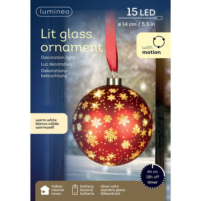 14cm Hanging LED Lit Rotating Bauble - Christmas Red