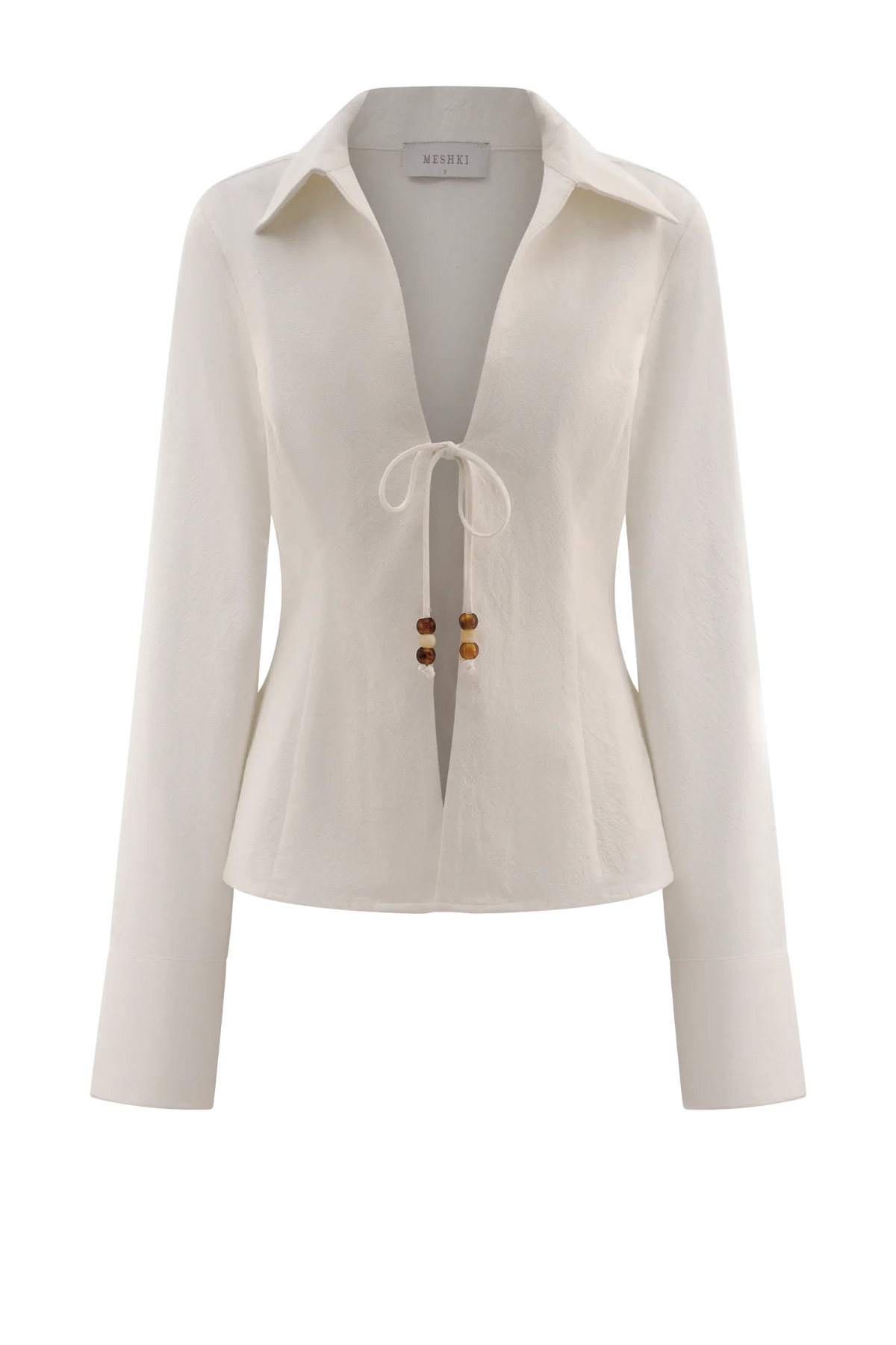 Annalee Cotton Beaded Tie Shirt White
