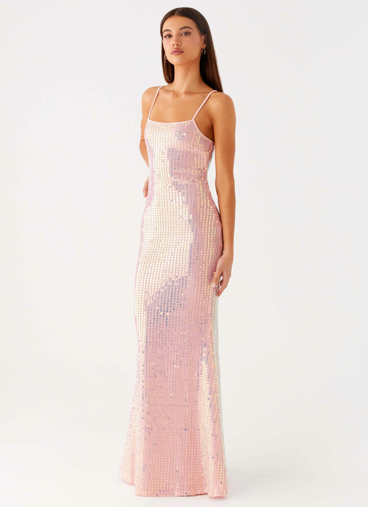 Attitude Knit Sequin Maxi Dress Iridescent Pink