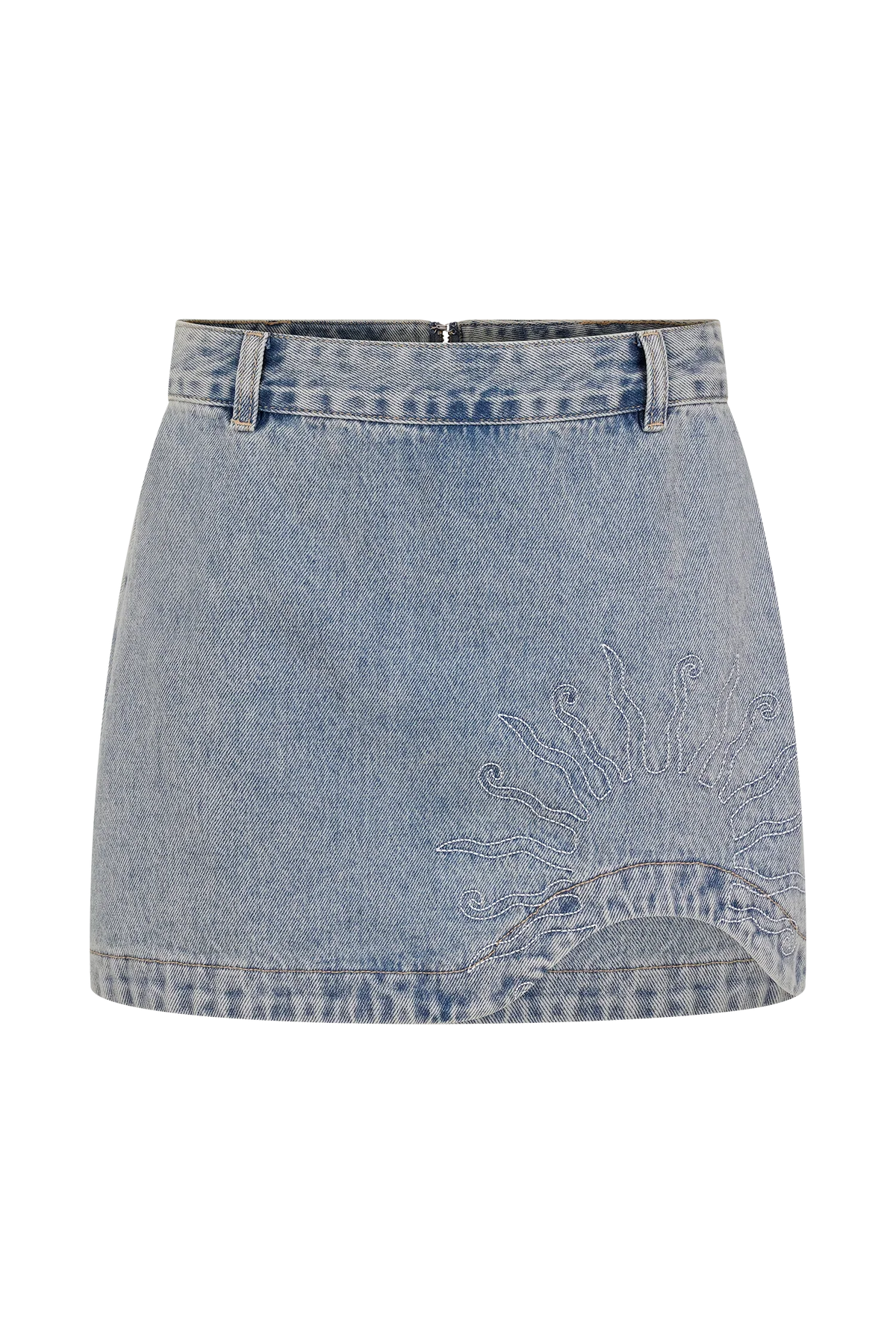Alessia Embroidered Denim Mini Skirt Light Vintage
