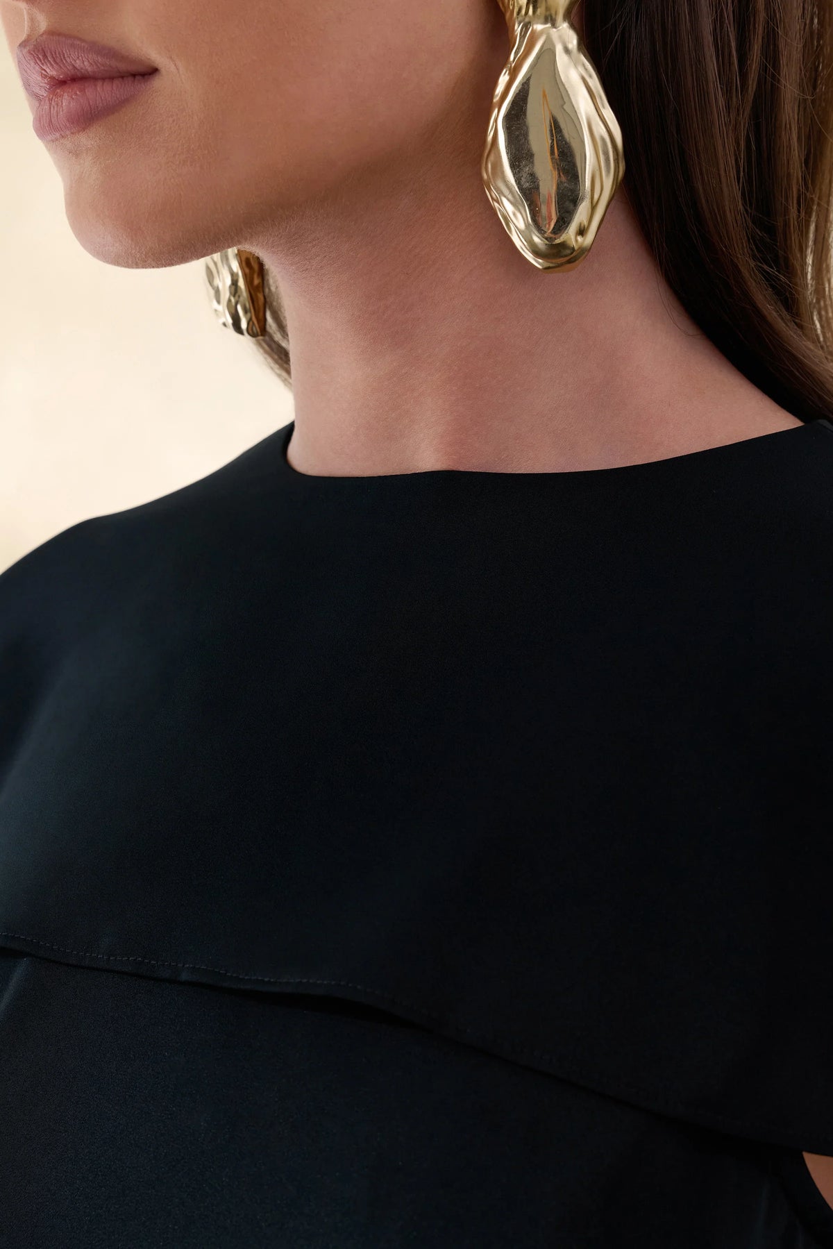 Aetheria Black Satin High Neck Top With Cape