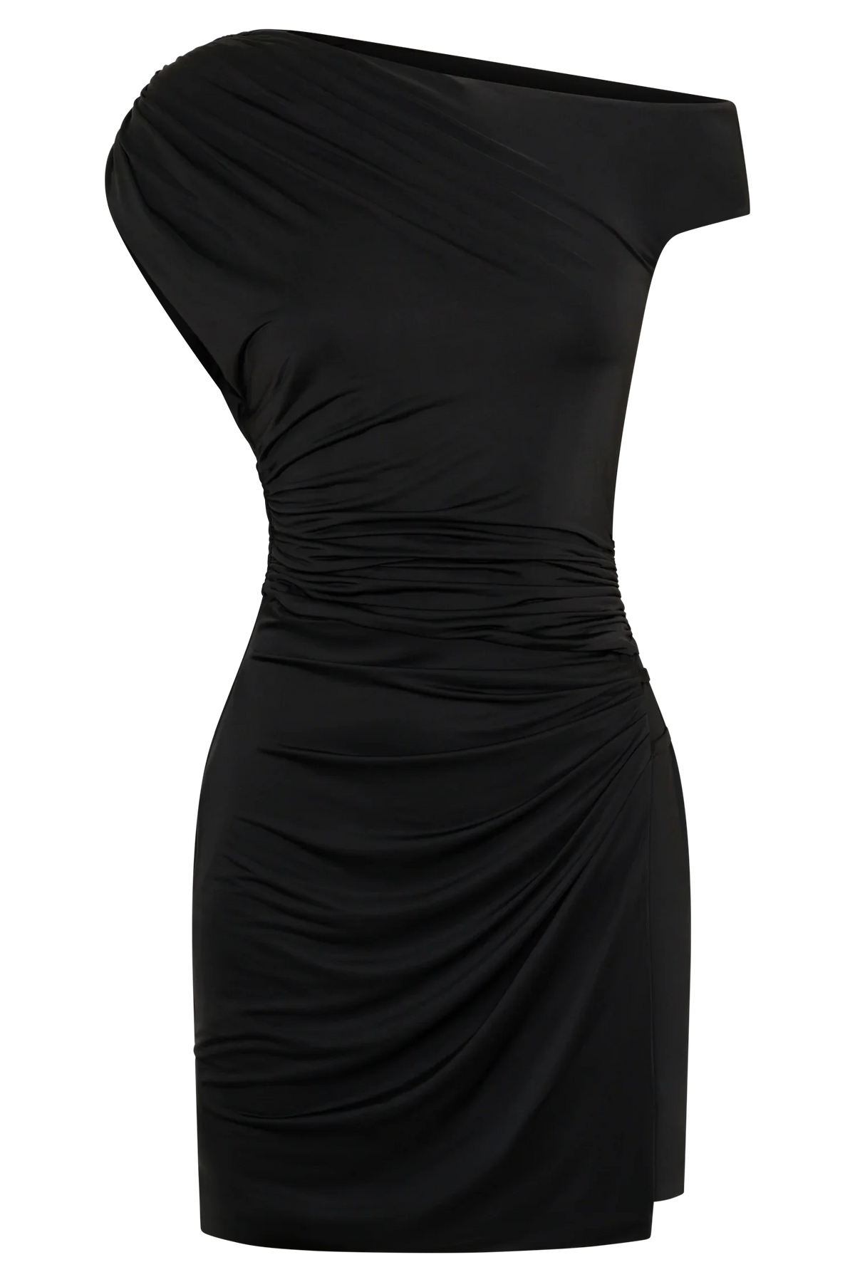 Alyn Off Shoulder Draped Mini Dress Black