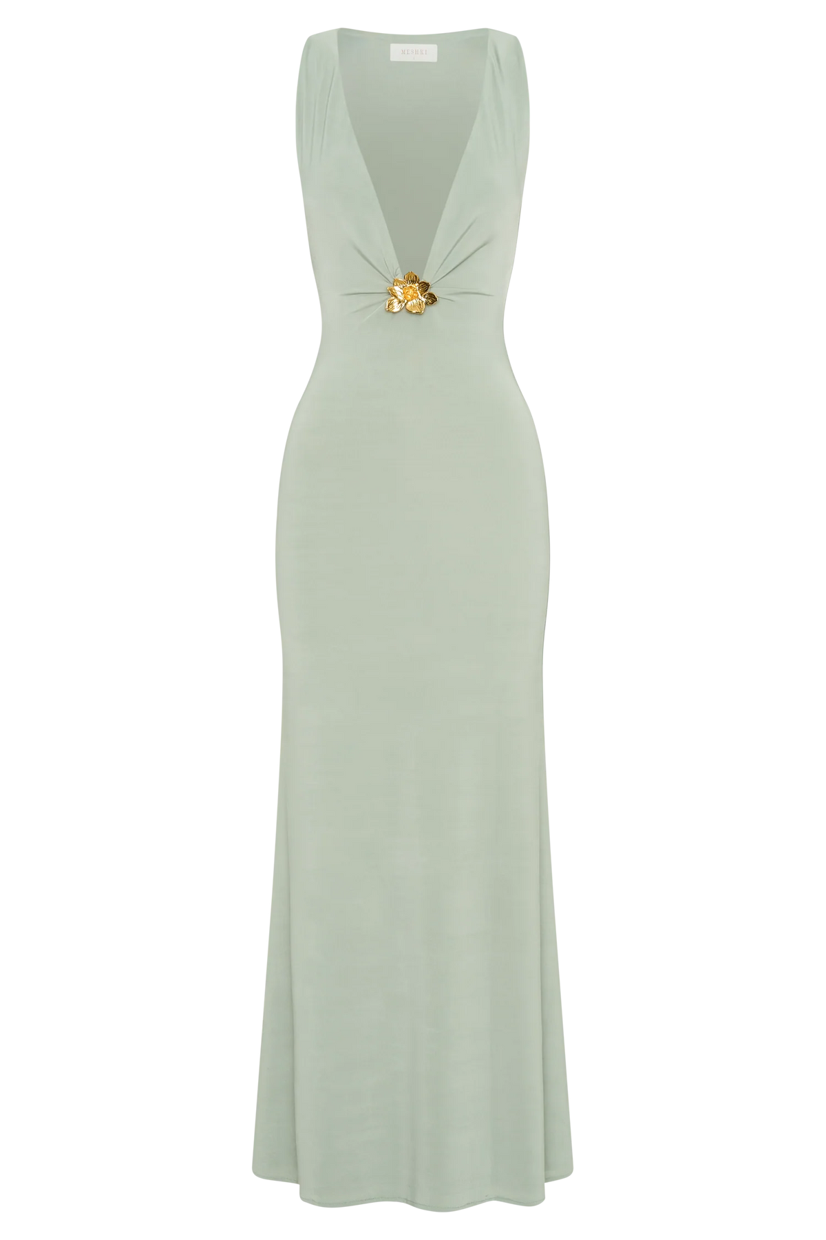 Beck Plunge Maxi Dress With Floral Hardware Basil
