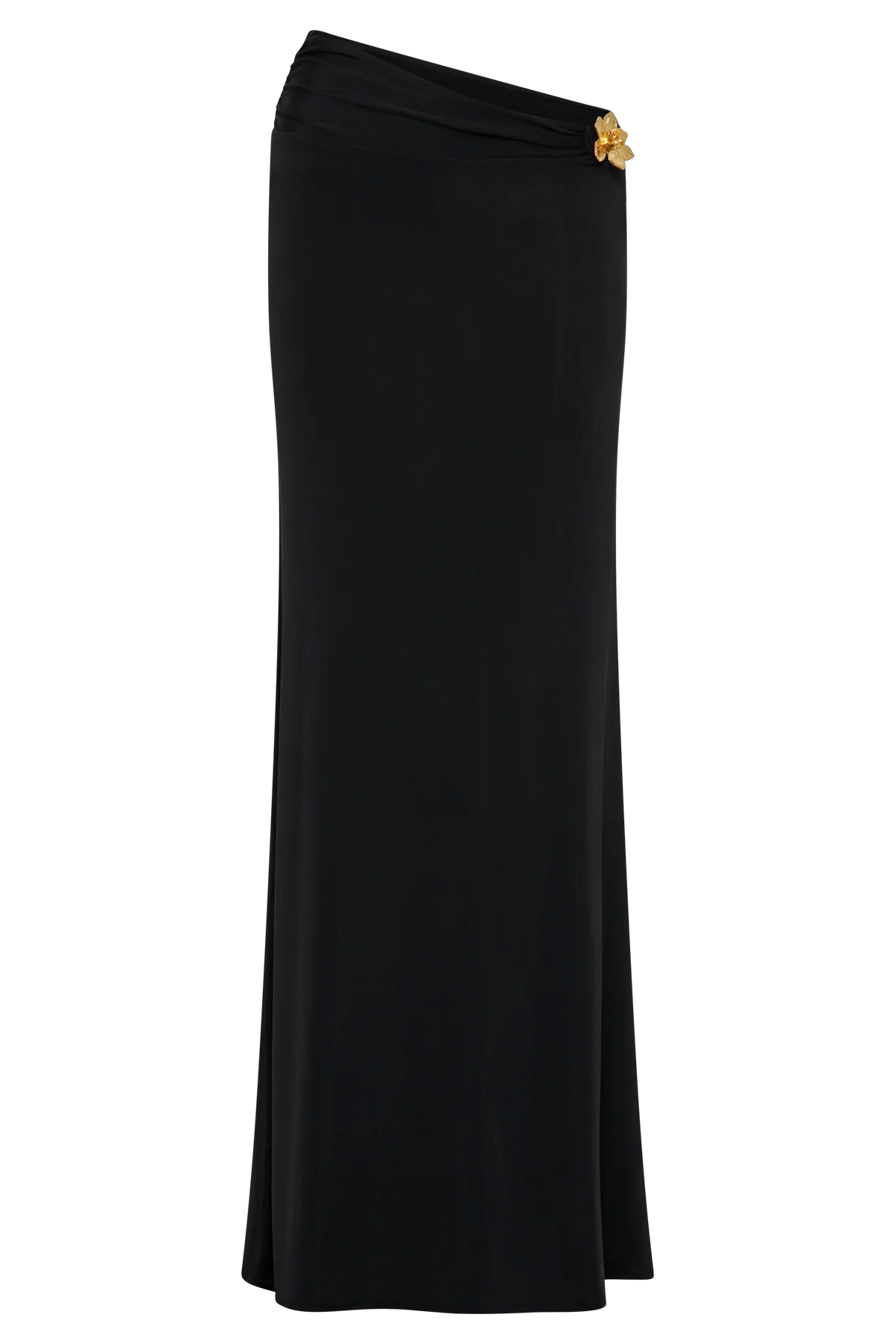 Ainsley Asymmetrical Maxi Skirt With Floral Hardware Black