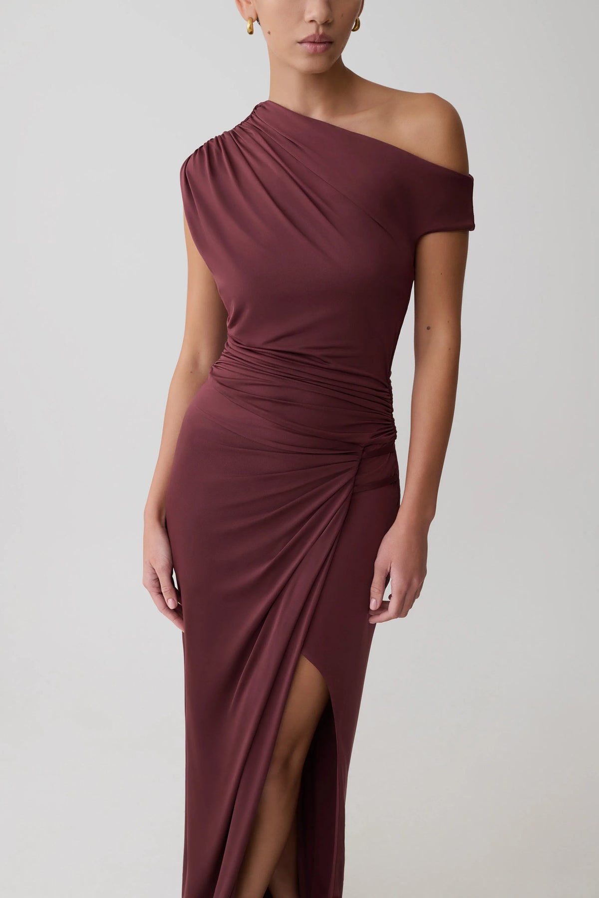 Alyn Off Shoulder Draped Maxi Dress Dark Plum