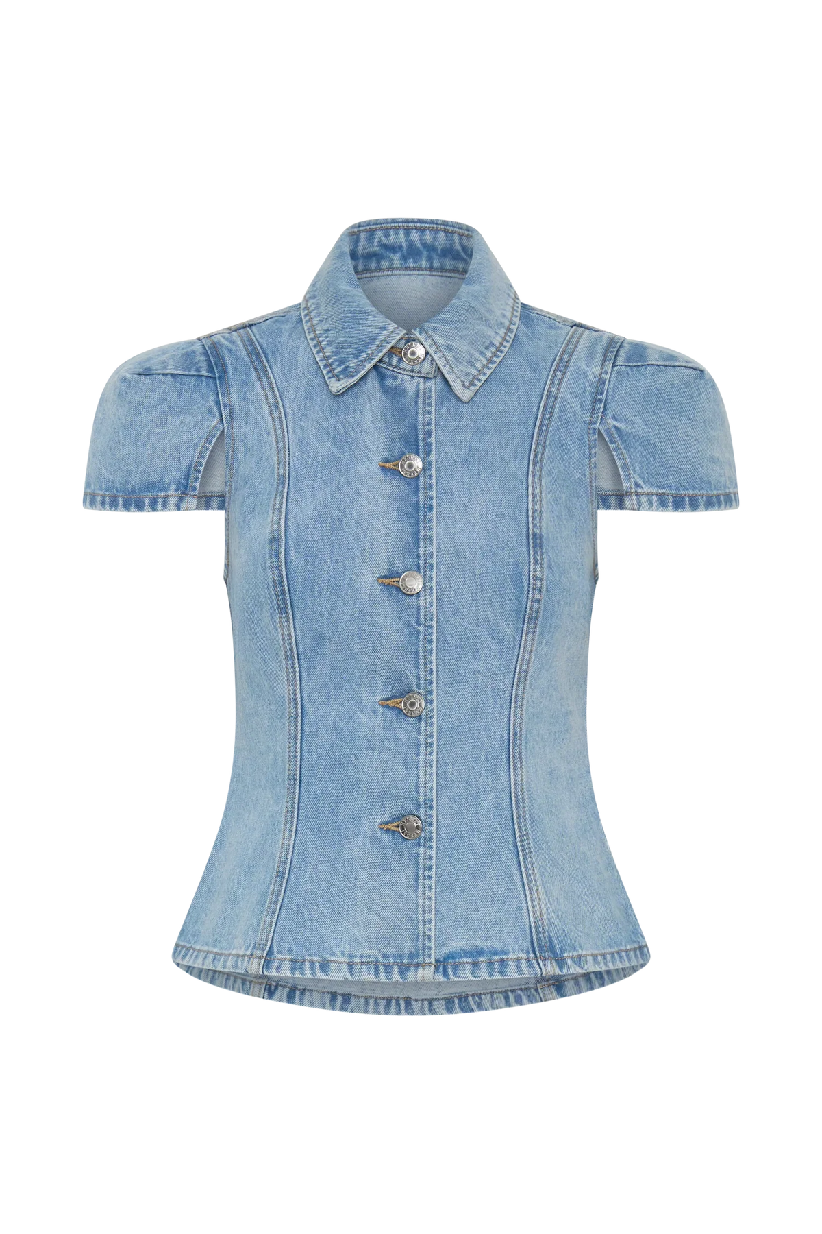 Bently Short Sleeve Denim Top Washed Light Blue