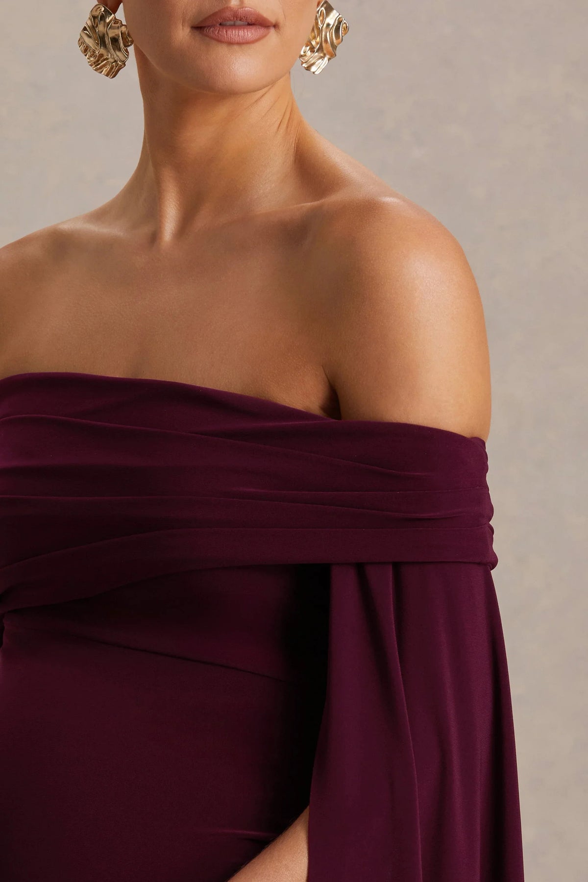 Aquila Burgundy Bardot Maternity Maxi Dress With Draped Detail