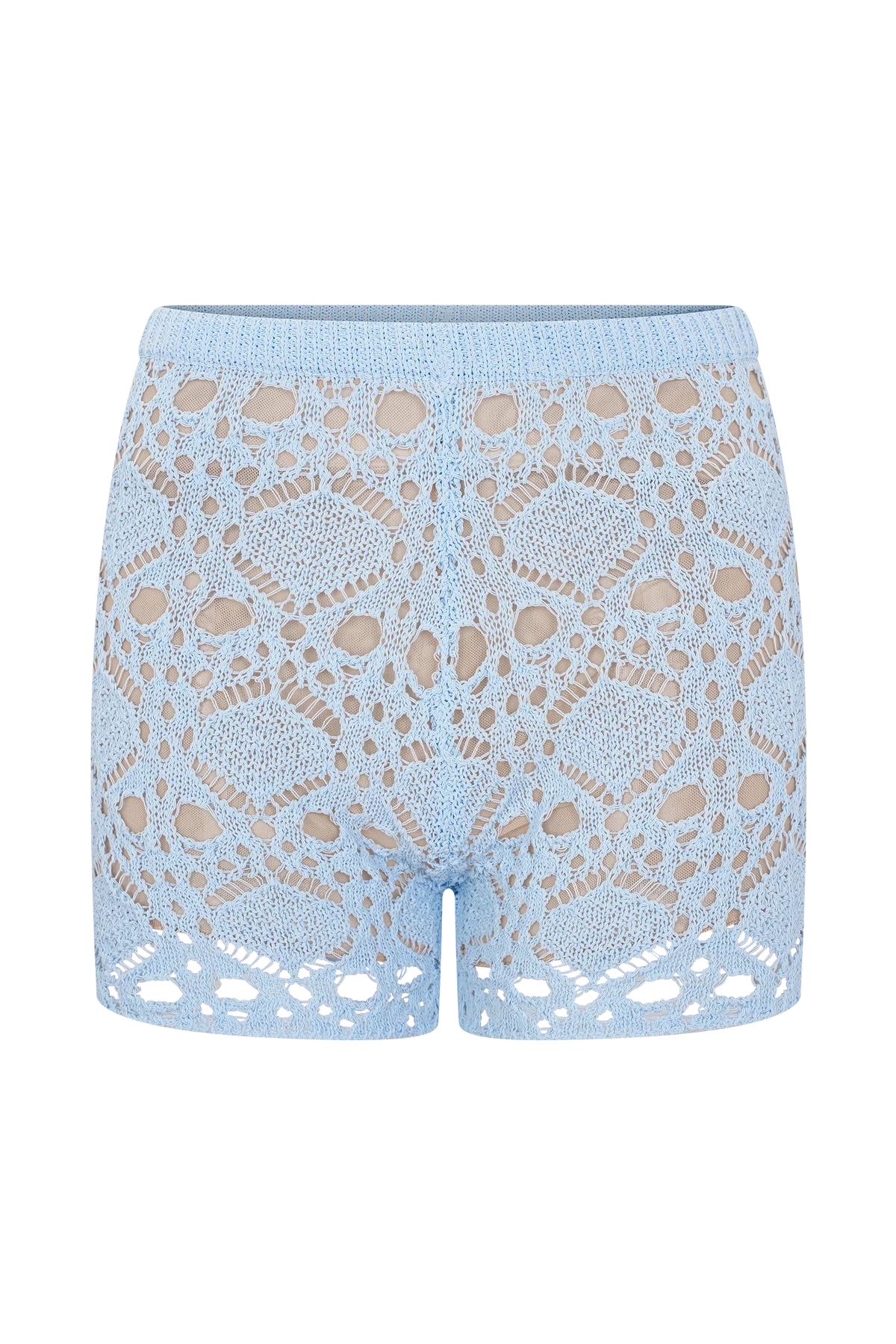 Aeline Crochet Knit Shorts Sky Blue