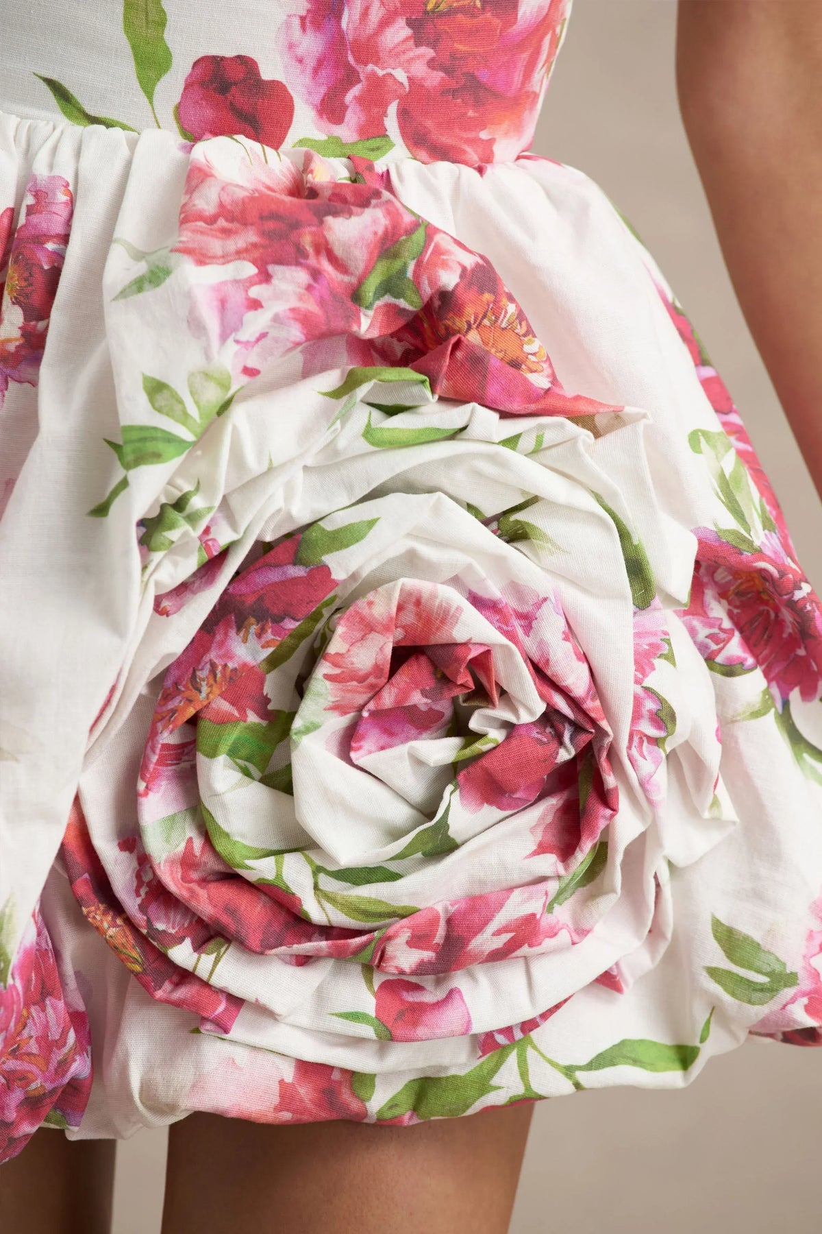 Adira Cream Floral Print Bandeau Puffball Mini Dress With Ruffle Detail