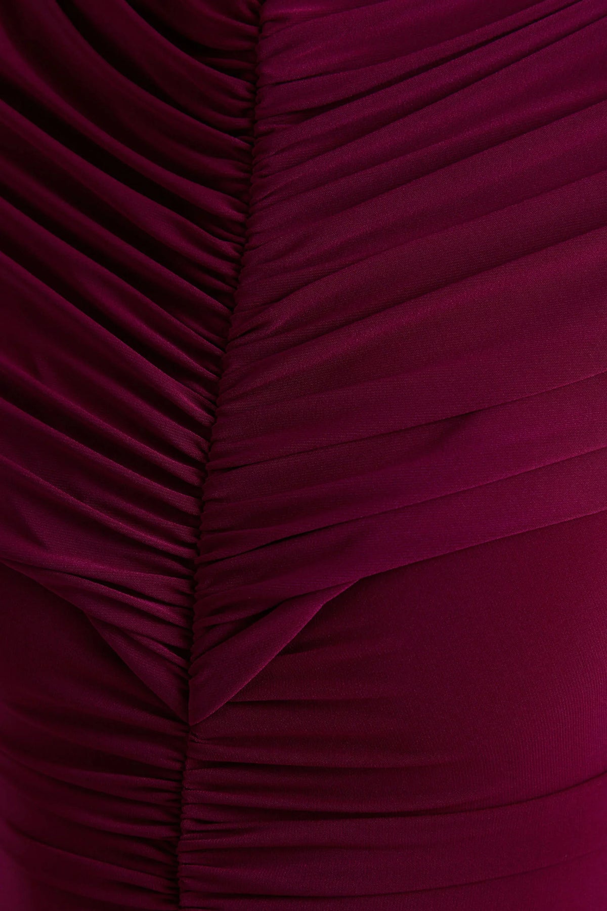 Azaria Burgundy High Neck Maxi Dress With Ruched Detailing