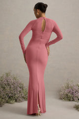 Abeam Blush Pink Maternity Maxi Dress With Sheer Sleeves