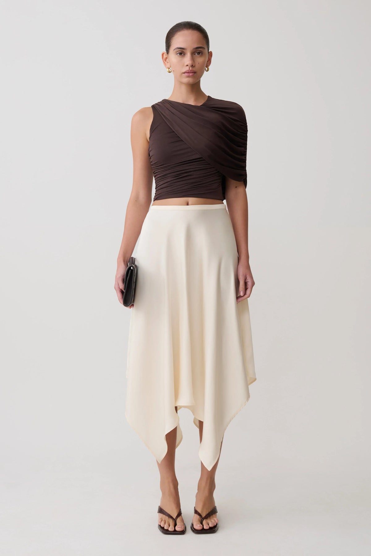 Adrienne One Shoulder Slinky Top Chocolate