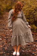 Olive Gingham Long Sleeve Maternity Midi Dress