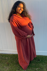 Rust Gauze Belted Shirt Maternity Midi Dress