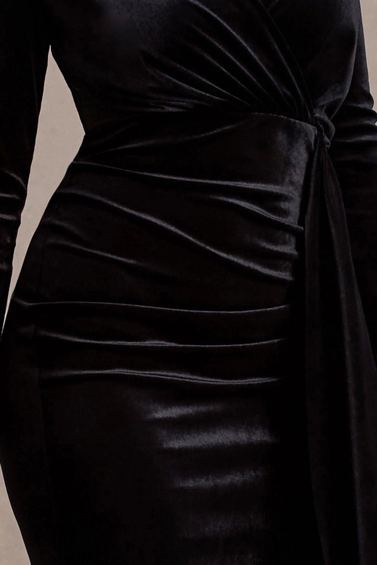 Arcadia Black Velvet Plunge Neck Wrap Midi Dress