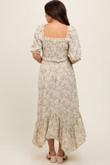 Light Olive Smocked Handkerchief Hem Maternity Dress