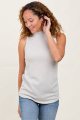 Cream Ribbed Mock Neck Sleeveless Maternity Top