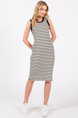 Cream Black Striped Sleeveless Fitted Knit Maternity Dress