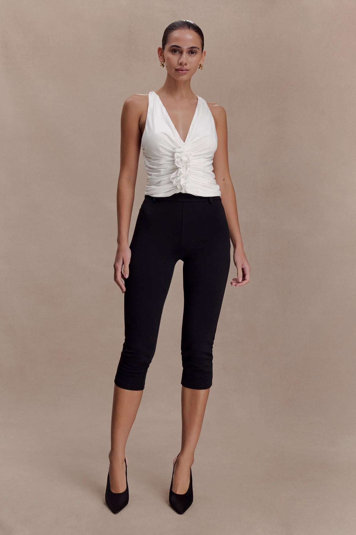 Alessandra Slinky Ruffle Top Ivory