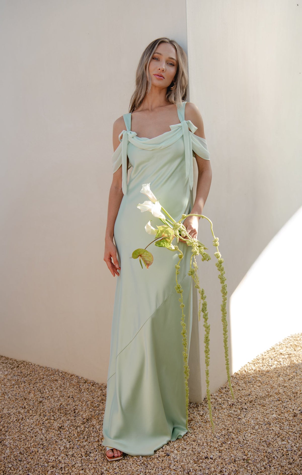 Bella Maxi Dress ~ Pistachio Luxe Satin