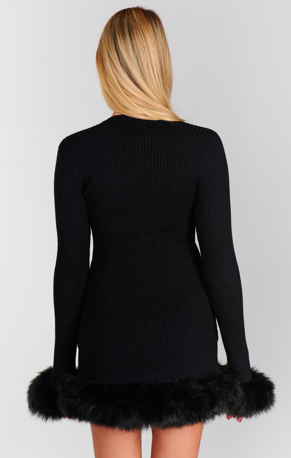 Sasha Top ~ Black Knit with Faux Fur