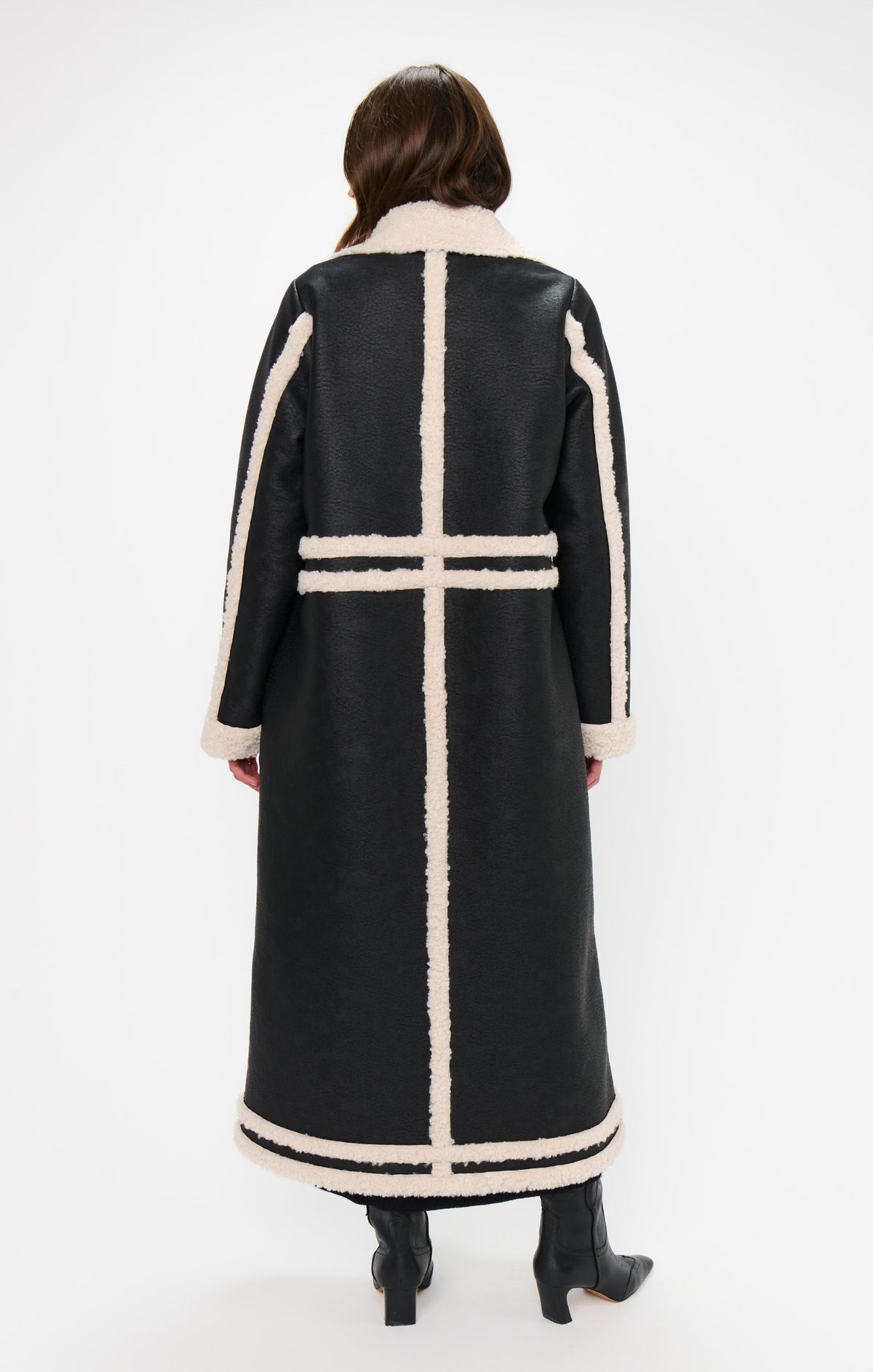 Swiss Alps Coat ~ Black Faux Leather with Sherpa