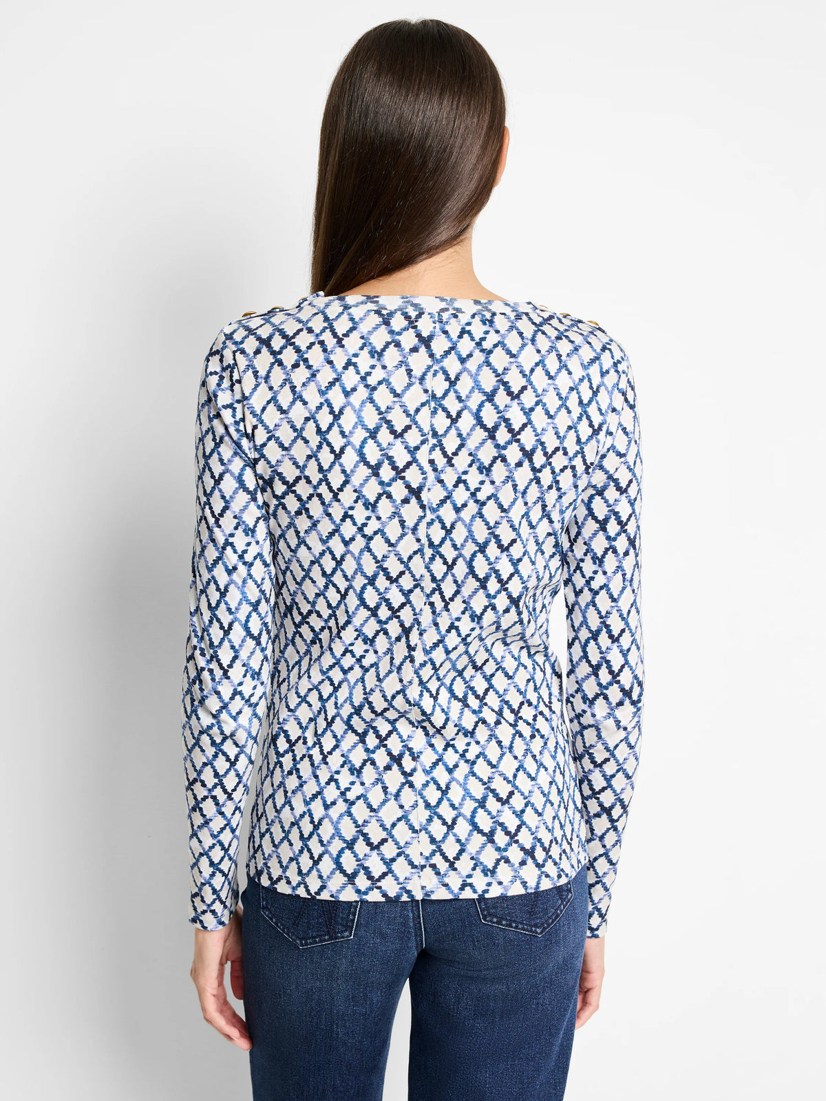 NZT Denim Diamonds Button Shoulder Top