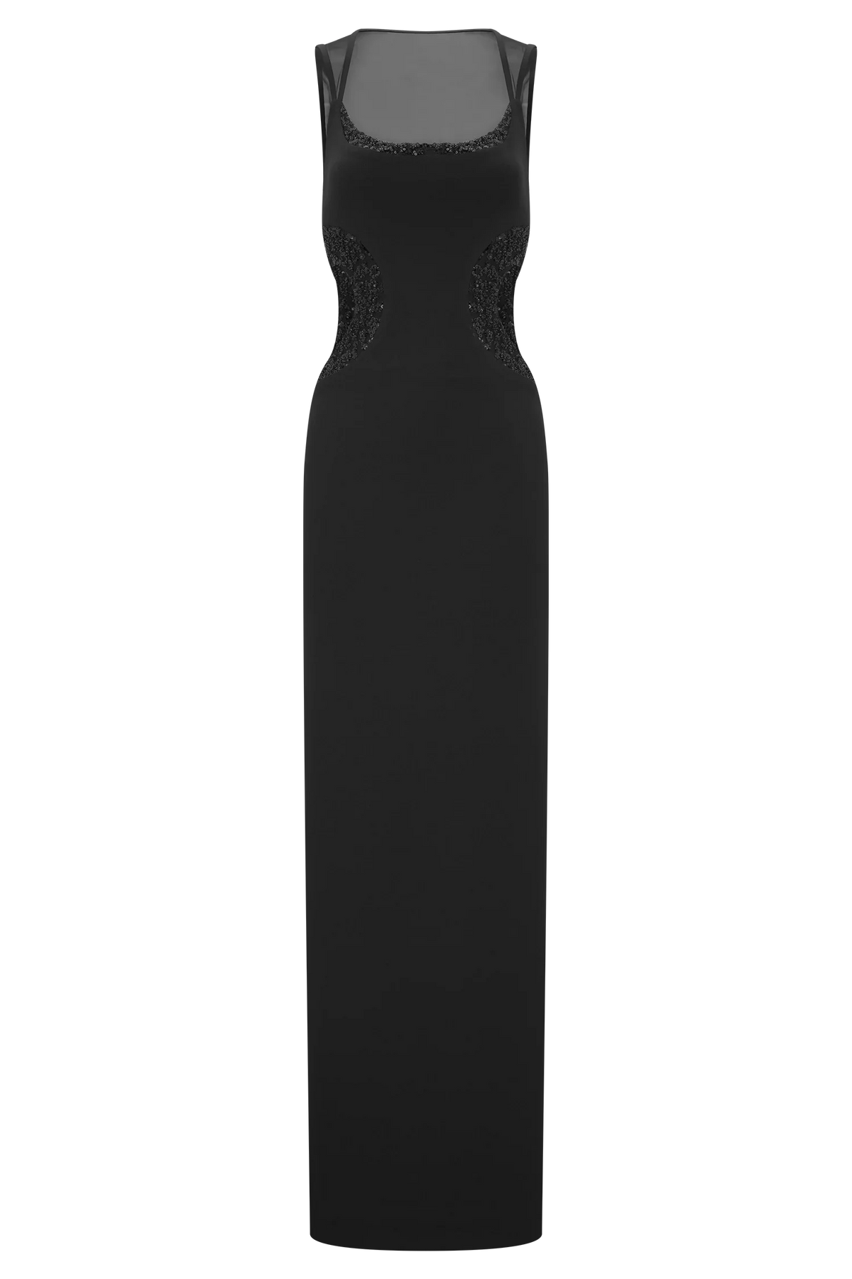 Angelique Beaded Crepe Maxi Dress Black