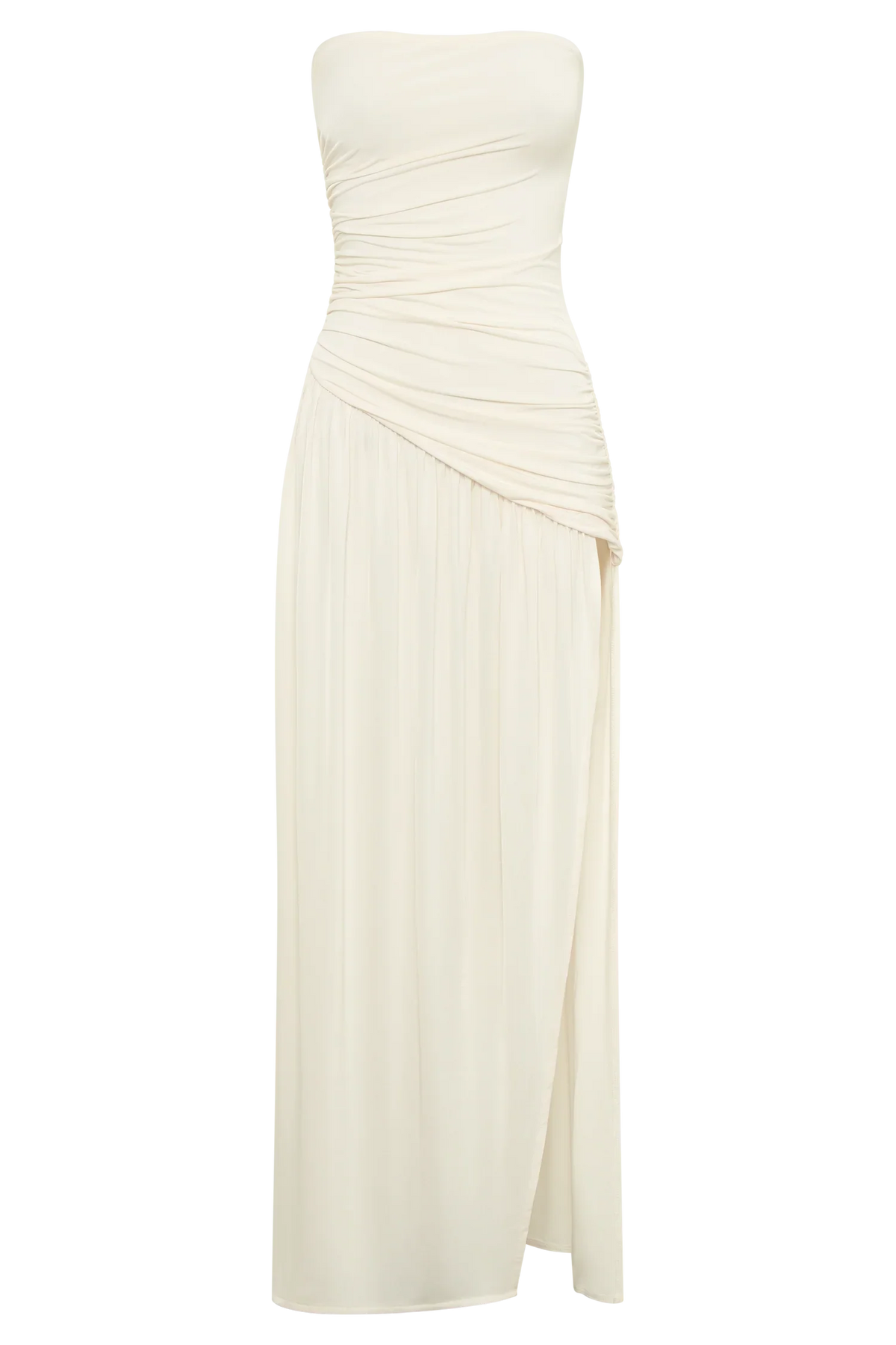 Bex Strapless Slinky Maxi Dress With Split Ivory