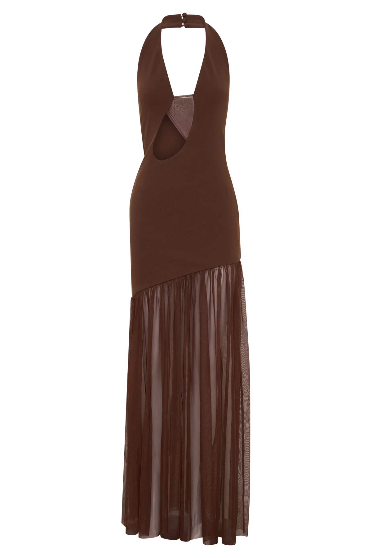 Aubree Crepe And Mesh Maxi Dress Chocolate Mocha