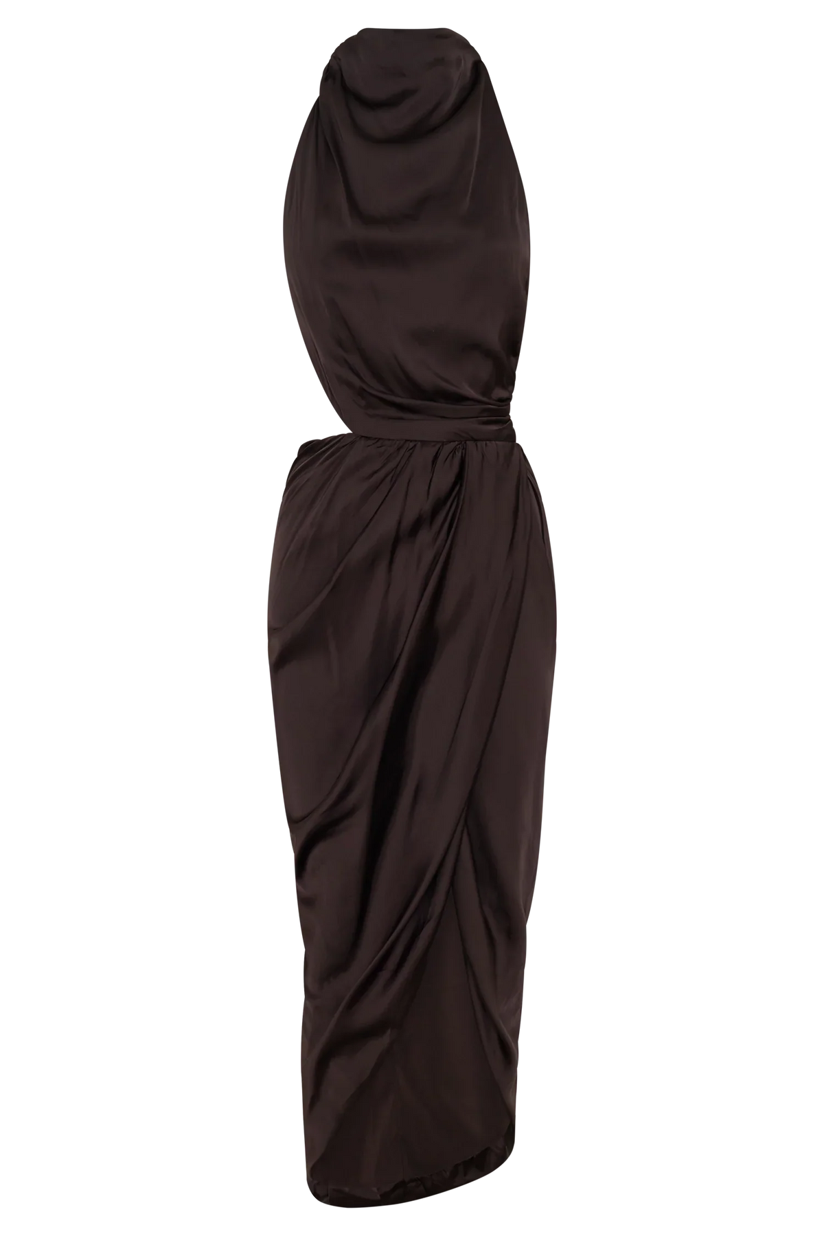 Aveline Draped Halter Midi Dress Dark Chocolate