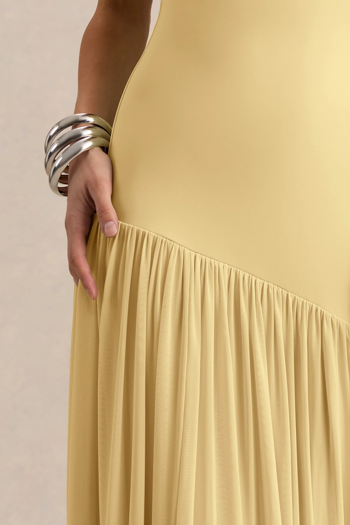 Bambi Lemon Bandeau Neck Maxi Dress With Scarf Detail