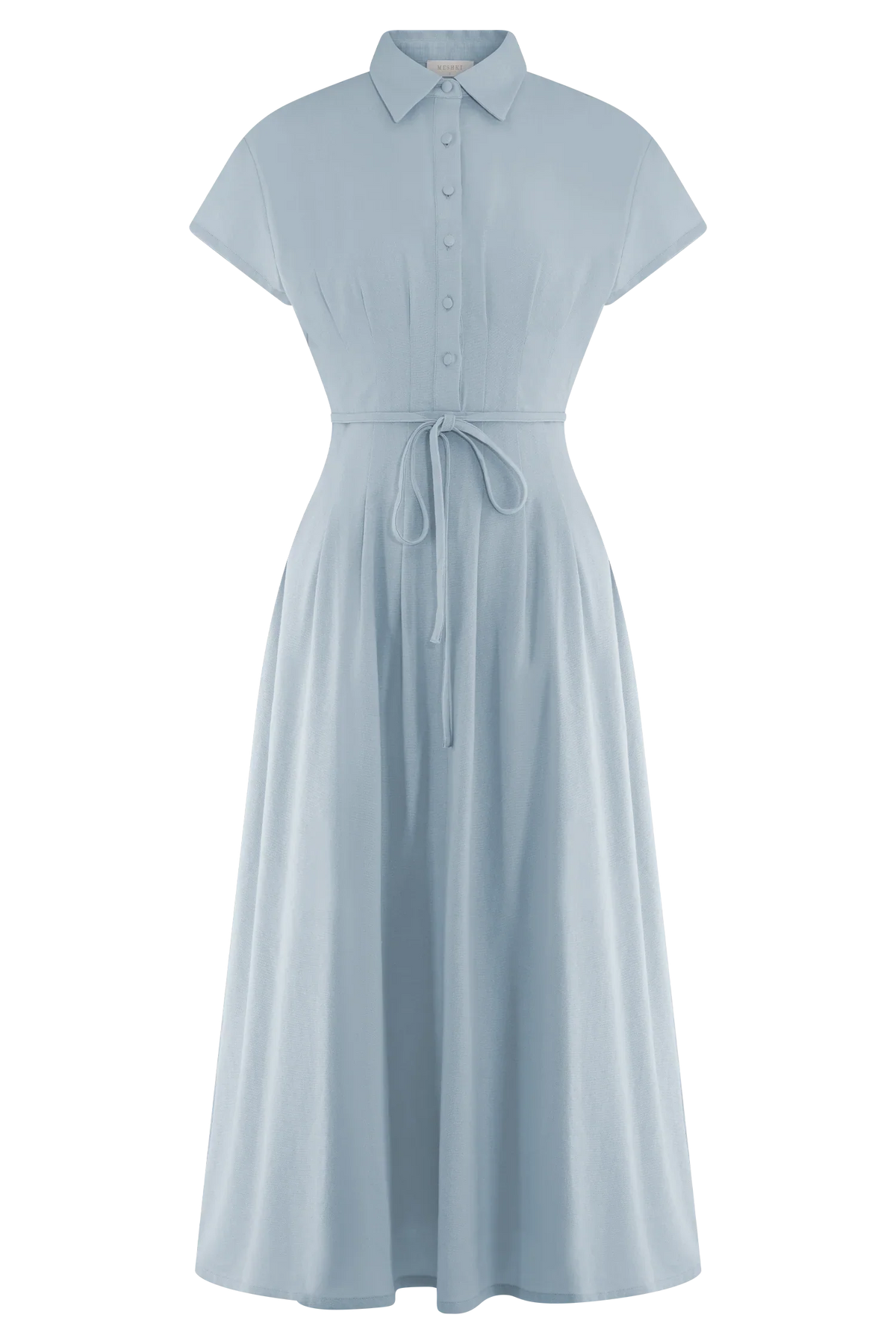 Aysha Buttoned Linen Midi Dress Cornflower Blue