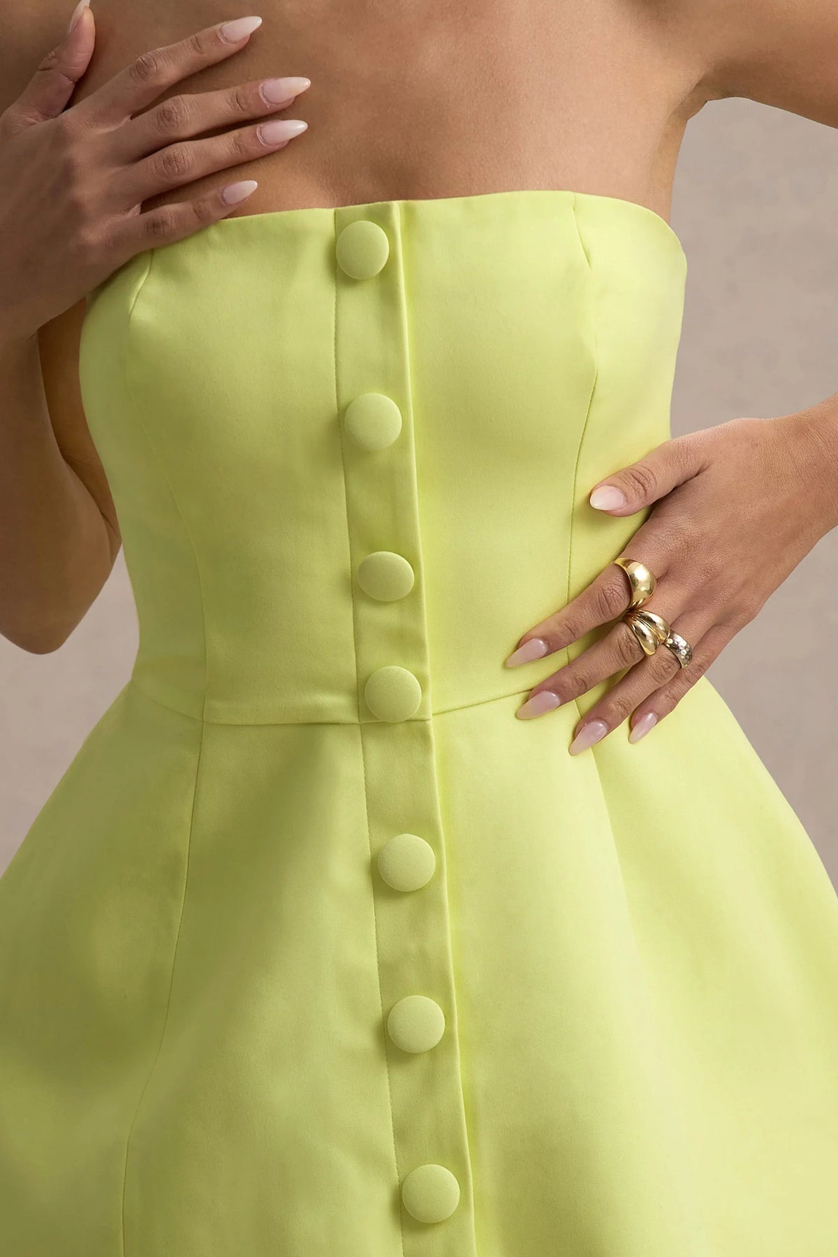 Anniston Lemon Bandeau Tailored Button Mini Dress