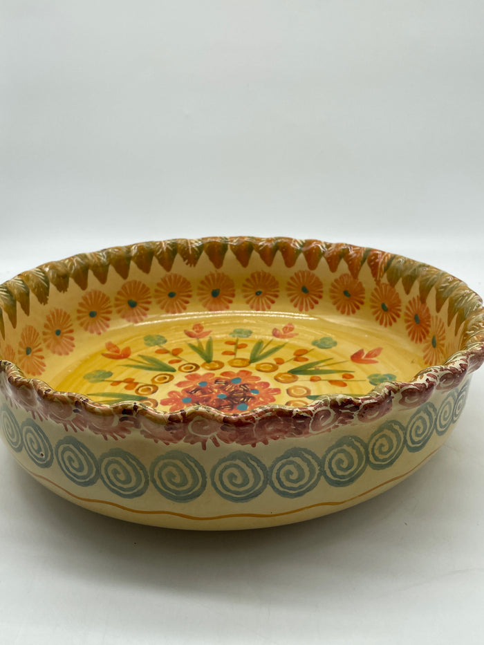 CERAMIC BOWL FLORAL DESIGN SCALLOP EDGE