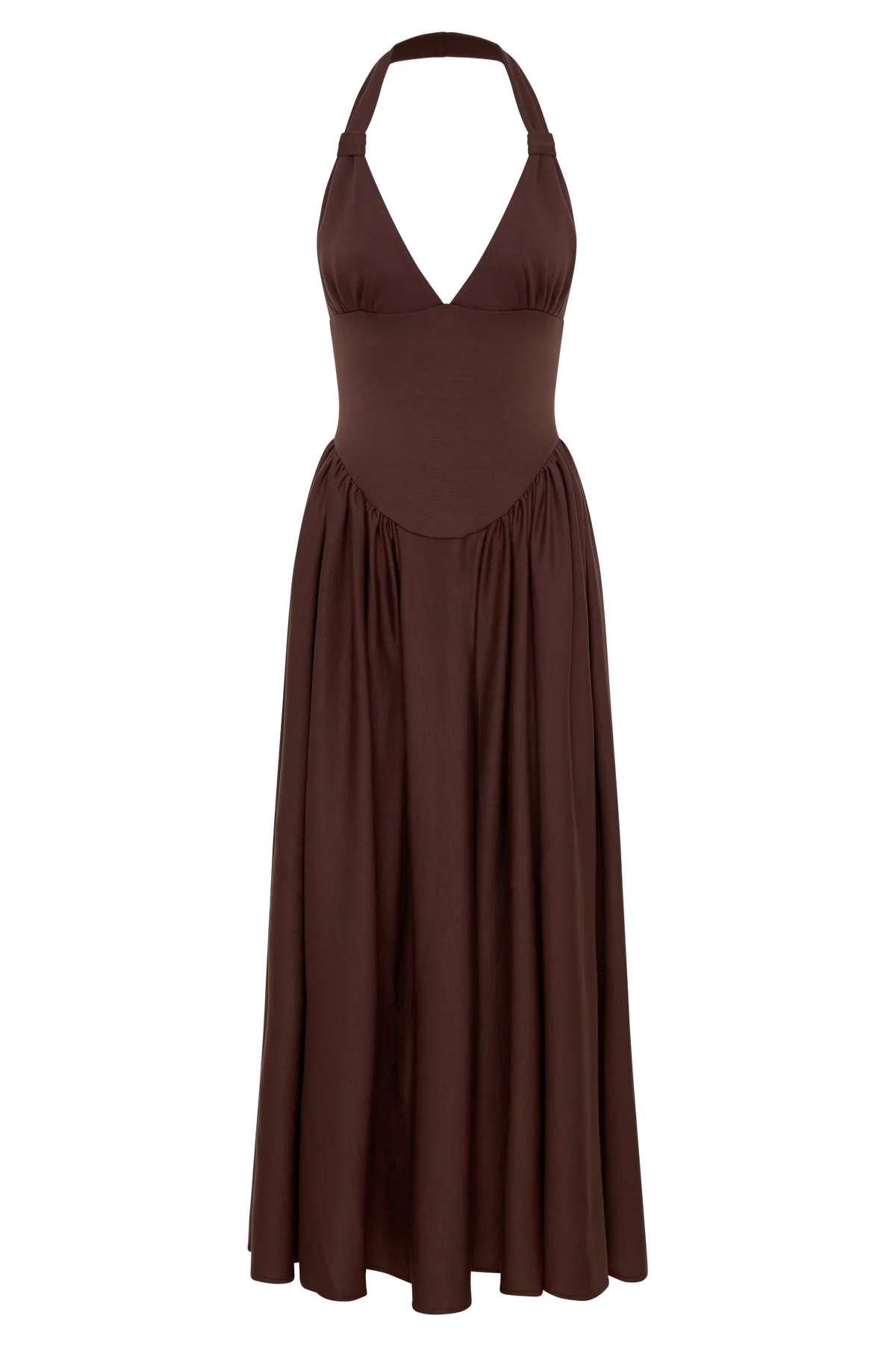 Angelina Scuba Halter Midi Dress Chocolate