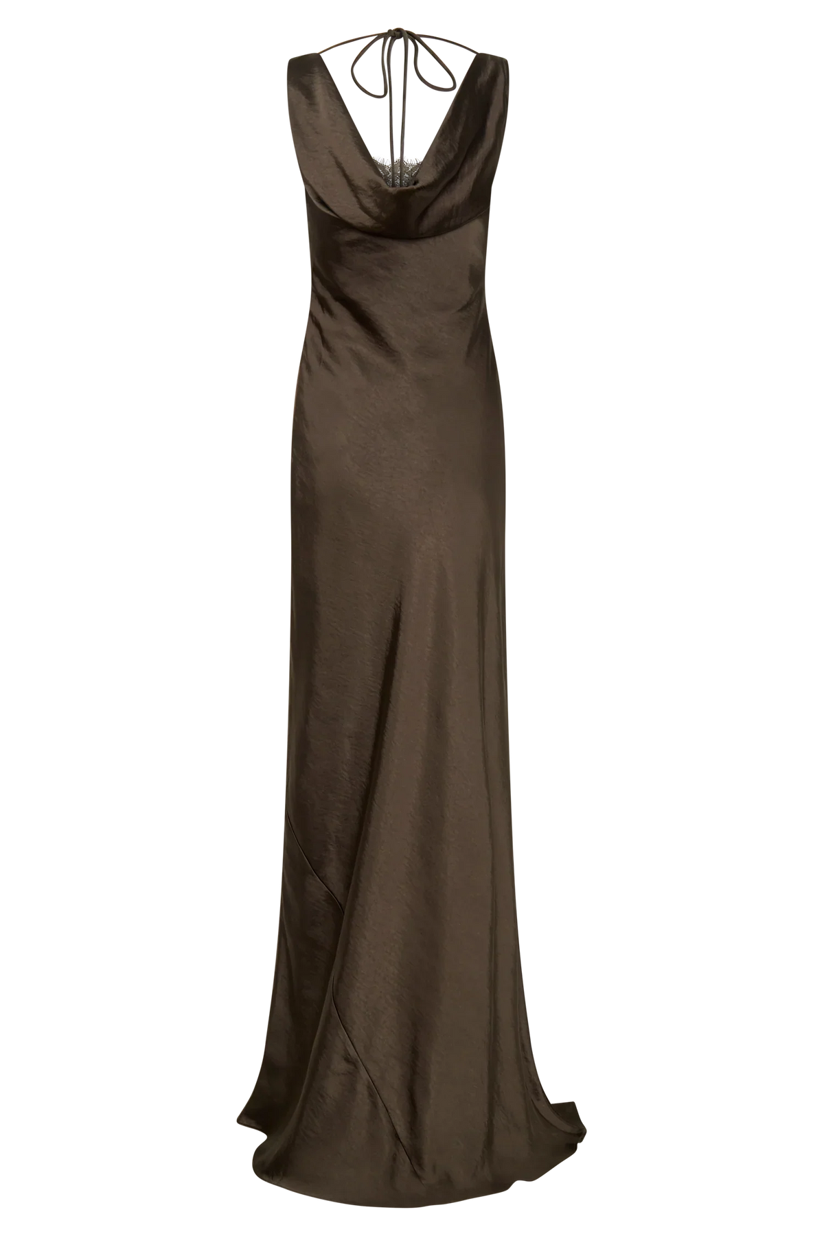 Ashley Cowl Neck Lace And Satin Maxi Dress Mocha