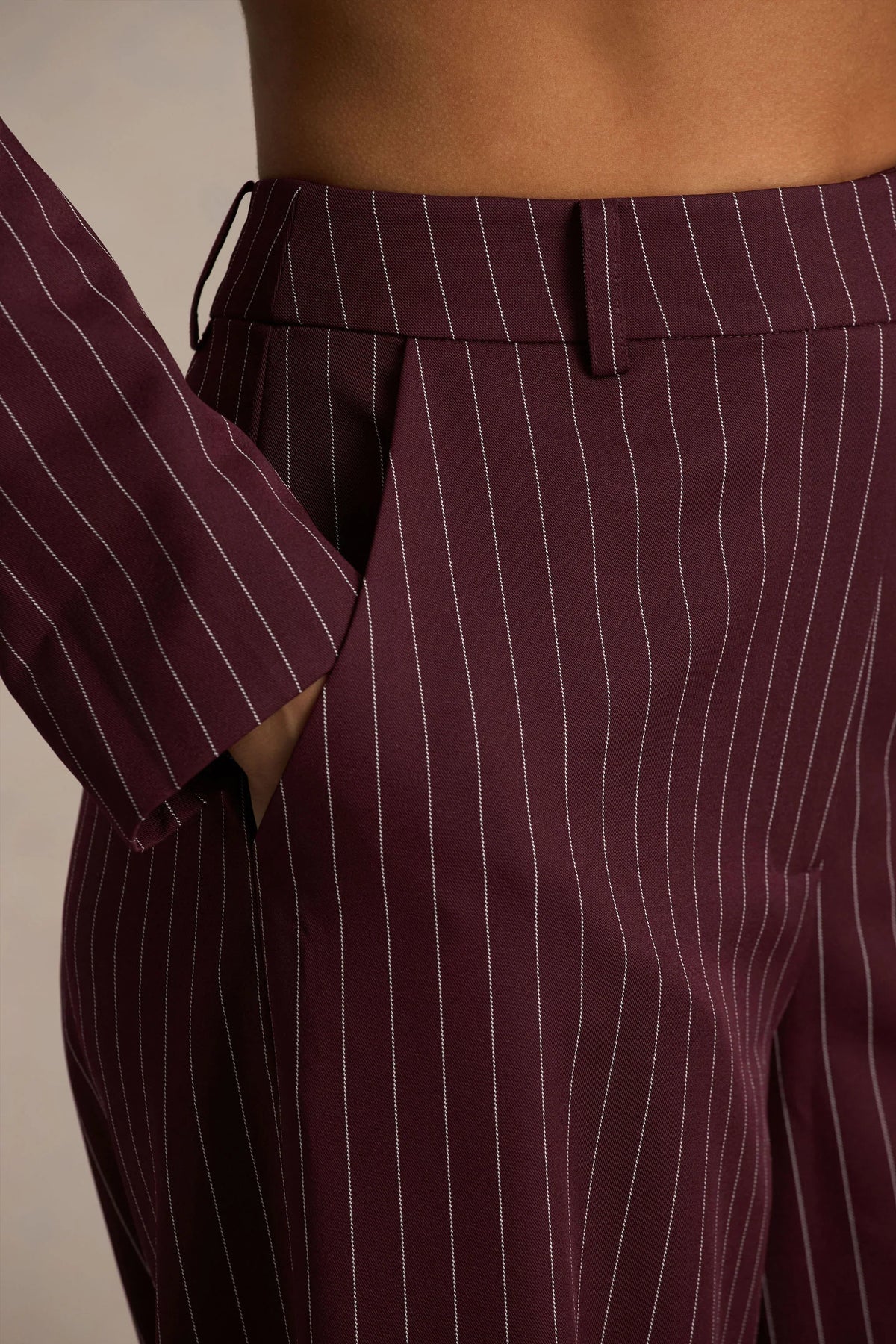 Asteria Burgundy Pinstripe Wide Leg Trousers