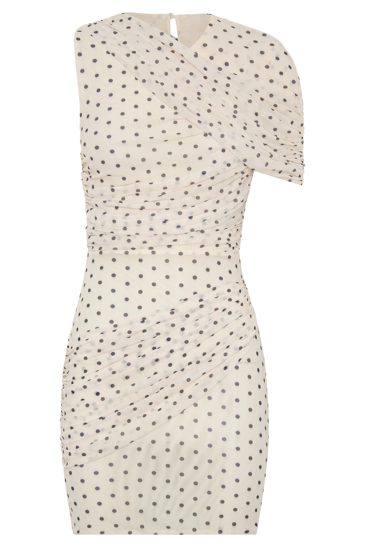 Adrienne One Shoulder Mesh Mini Dress Polka Dot