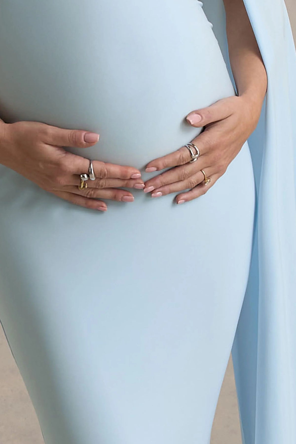 Aquila Powder Blue Bardot Maternity Maxi Dress With Draped Detail