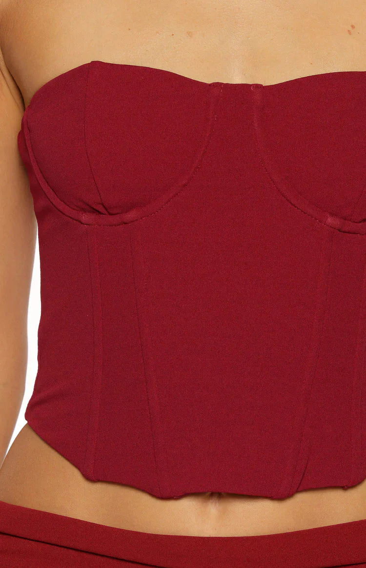 Bellah Burgundy Strapless Corset Top