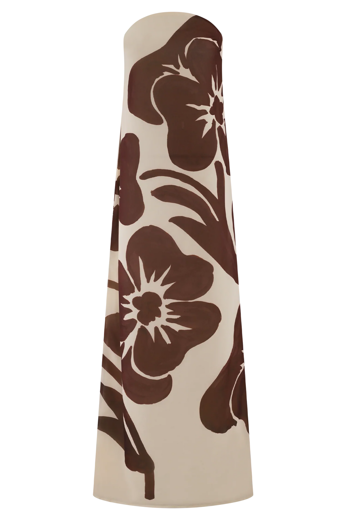 Amaya Strapless Chiffon Maxi Dress Brown Deco Fleur Print